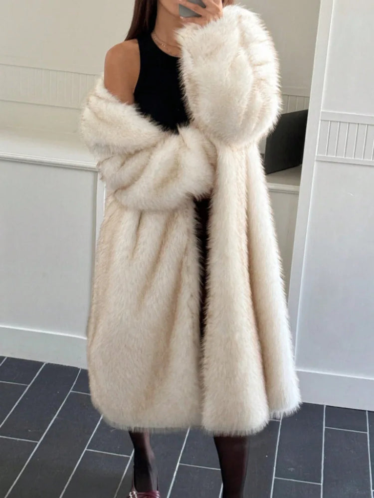 ZADORIN 115cm Long Faux Fox Fur Coat Woman High Street Warm Furry Jacket Faux Fur Coats Woman Winter Clothes White Fur Faux Coat
