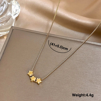 Cute Triple Color Star Beads Necklace for Women Girls Fashion Gold Plated Stainless Steel Charm Necklaces Waterproof Jewelry PlatiNum