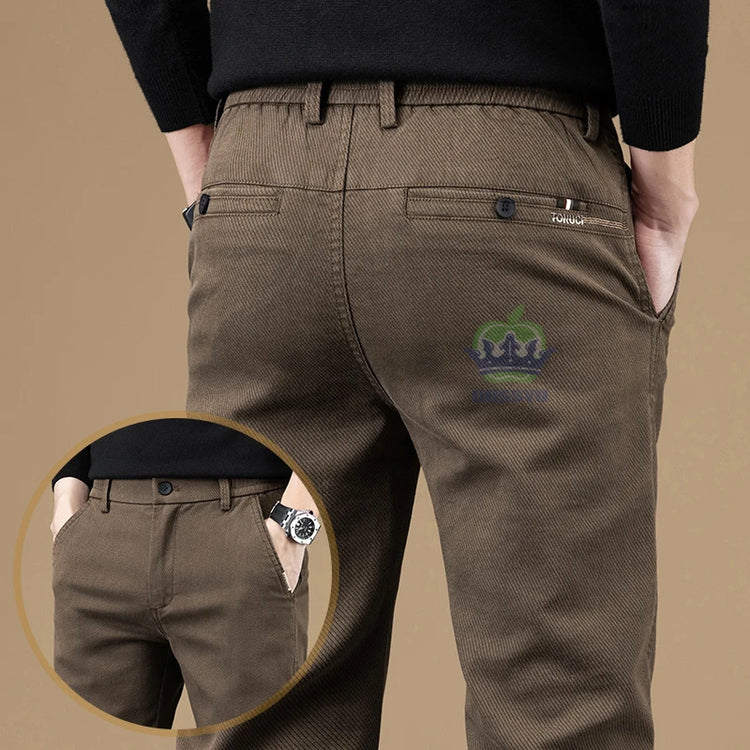 Autumn Winter Cotton Fabric Stretch Casual Pants Men Slim Fit Grey Black Korea Work Classic Brown Cargo Trousers Male 28-38