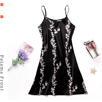 Indumenti da notte sexy per le donne Lingerie in raso Chemise Slip Camicia da notte Abito corto Camicia da notte Babydoll Pigiama Stampa Homewear Pijama