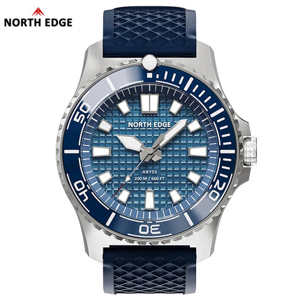 NORTH EDGE NEW Design ABYSS Solar Powered Dive Quartz Wristwatch 200M Waterproof Sports Diving Watch 316L Soft Strap Men Watches