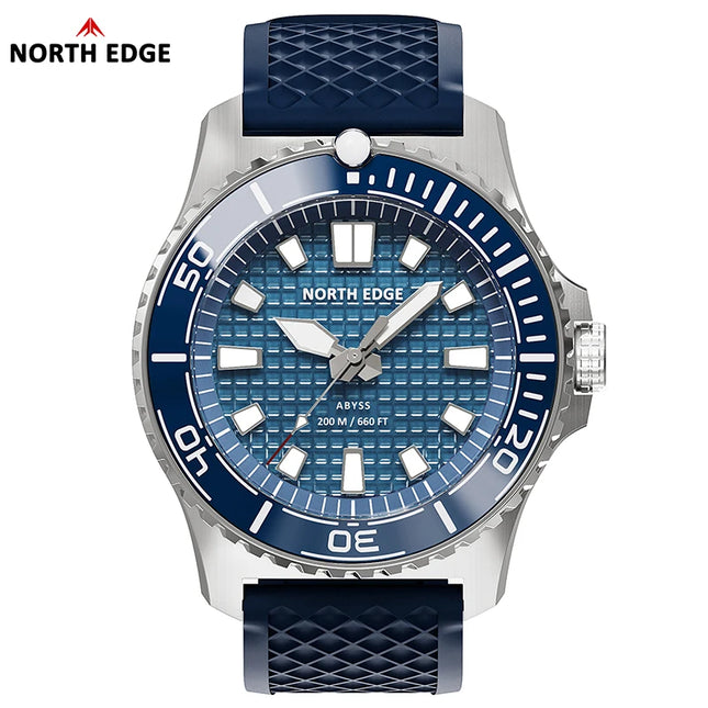 NORTH EDGE NEW Design ABYSS Solar Powered Dive Quartz Wristwatch 200M Waterproof Sports Diving Watch 316L Soft Strap Men Watches