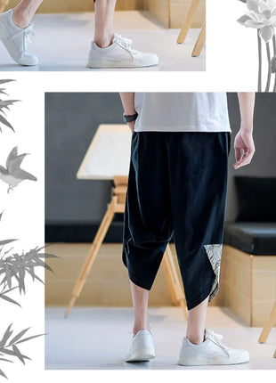 Pantaloni Kimono giapponesi da uomo in cotone traspirante Samurai Abbigliamento Pantaloni da uomo Stampa allentata Pantaloncini Harem retrò Pantaloni Hip Hop Harajuku