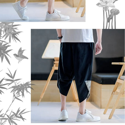 Pantaloni Kimono giapponesi da uomo in cotone traspirante Samurai Abbigliamento Pantaloni da uomo Stampa allentata Pantaloncini Harem retrò Pantaloni Hip Hop Harajuku