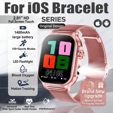 2026New Smart Watch Fitness Clock Men 2.01" AMOLED Screen 1400mAh 130+ Days Battery Life Flashlight Call Waterproof Smartwatches
