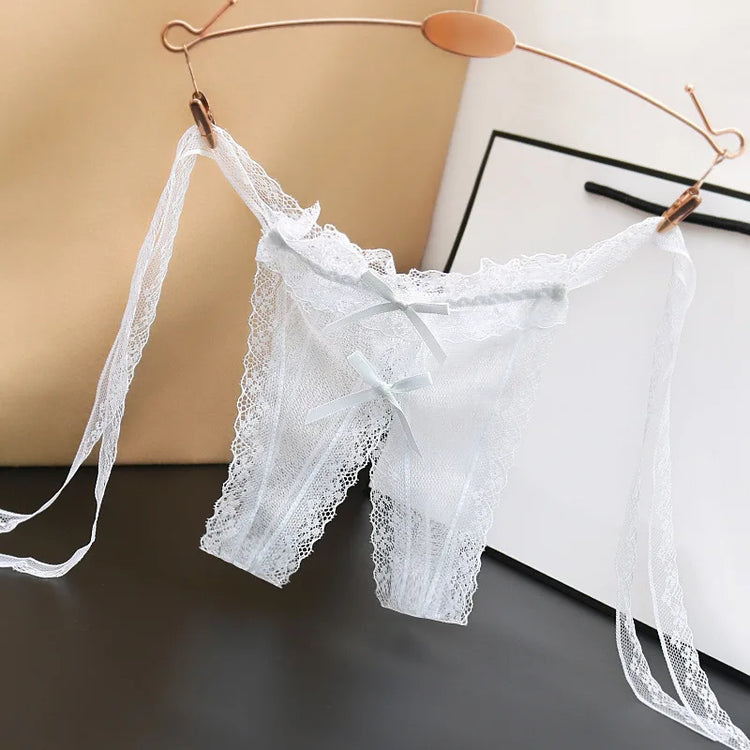 Women's Transparent Lace Thong Crotchless Open Range Underpants for Female Woman Sexy Howllout Laced Up Bowknot Panties Briefs