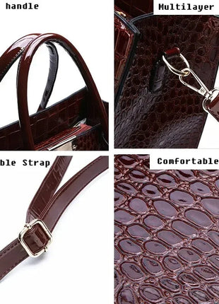 Luxury Vintage Women's Crocodile Pattern Handbag Large Capacity Tote Bag Leather Business Shoulder Bag For Female PlatiNum