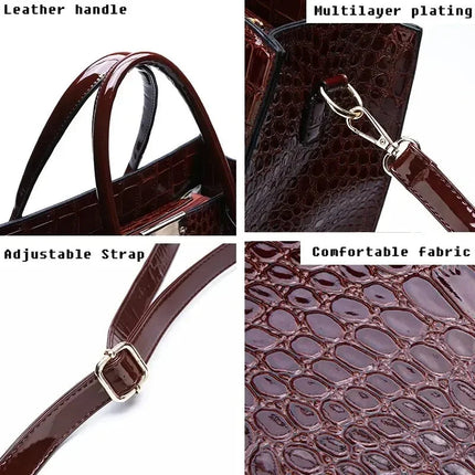 Luxury Vintage Women's Crocodile Pattern Handbag Large Capacity Tote Bag Leather Business Shoulder Bag For Female PlatiNum