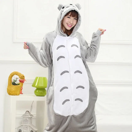 Onesie Totoro Animal Cartoon pour hommes et femmes, pantoufles de pyjama pour filles garçons,  drôle, olympiques d'hive ensemble