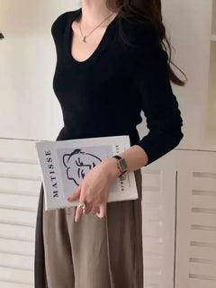100% 48 count wool U-neck Ultra-fine Merino Wool Shirt for Women's Slim and Thin Bottoming Shirt for