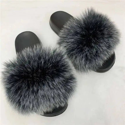 Fluffy Slippers for Women Soft Faux Fur Women's Summer Slippers Stylish Open Toe Sandals Comfy Fuzzy Indoor Outdoor Beach Shoes
