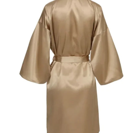 Vestaglia da notte in raso solido, elegante vestaglia da casa con scollo a V a mezza manica e cintura, pigiama da donna