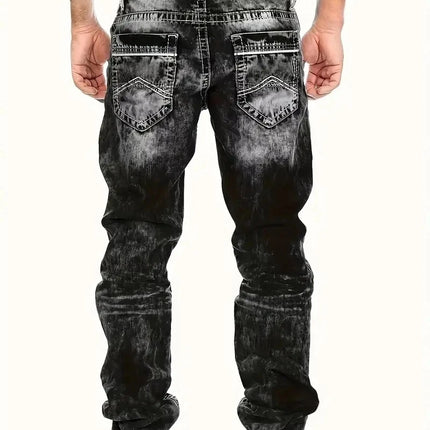European American Jeans Men's Autumn New Slim Elastic Trousers Fashionable Vintage Wash Denim Pants Male Streetwear