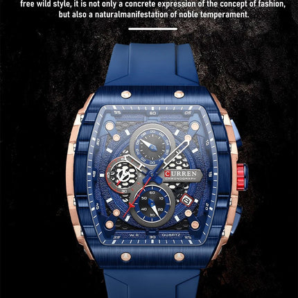 CURREN Orologio da uomo alla moda, marchio unico, design quadrato, lusso, nastro sportivo al quarzo, orologi da uomo impermeabili platinumshop