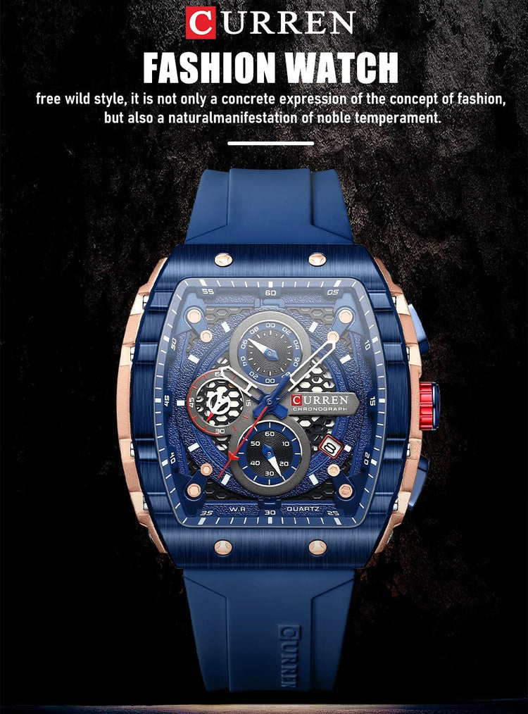 CURREN Orologio da uomo alla moda, marchio unico, design quadrato, lusso, nastro sportivo al quarzo, orologi da uomo impermeabili platinumshop