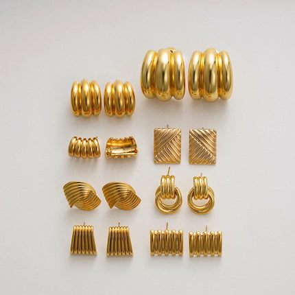 Orecchini a Perno Geometrici a Forma di C Multistrato Placcati in Oro 18K, Antiruggine, in Acciaio Inossidabile per Donne platinumshop