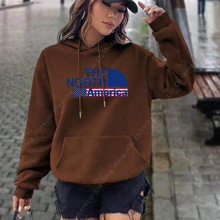 North America letter Print Hoodies Women tops Sweatshirt Aesthetic Hooded Shirt pink designer Luxury clothing Woman y2k clothes