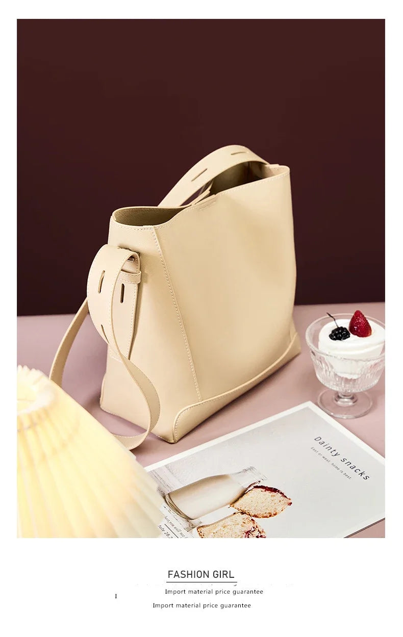 100% Genuine Leather Women Shoulder Bag Large Capacity Cowhide Bucket Bags Fashion Casual Female Crossobdy Bag 2391