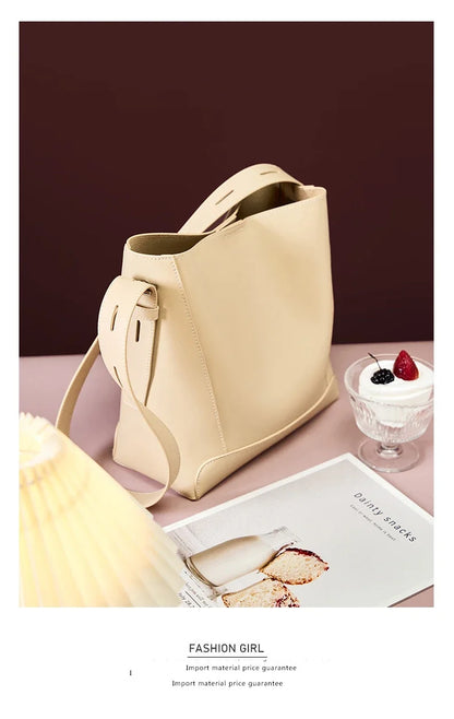 100% Genuine Leather Women Shoulder Bag Large Capacity Cowhide Bucket Bags Fashion Casual Female Crossobdy Bag 2391