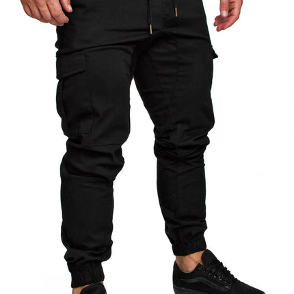 Men High Elastic Cargo Pants Summer Lace Up Drawstring Pocket Harem Stretch Full Trousers BSD-8811