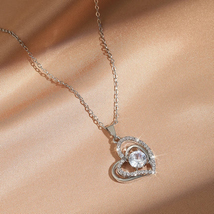 ZAKOL Simple Geometric Crystal White Zircon Pendant Necklace For Women Silver-Color Wedding Party Jewelry Gift With Box PlatiNum