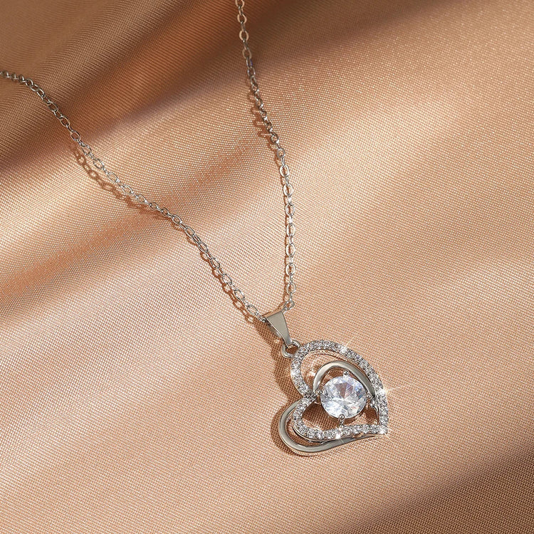ZAKOL Simple Geometric Crystal White Zircon Pendant Necklace For Women Silver-Color Wedding Party Jewelry Gift With Box PlatiNum
