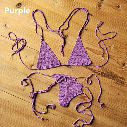 Set Bikini Lavorato a Mano all'Uncinetto, Costume da Bagno Sexy da Donna, Stile Bohémien, Attrezzatura da Nuoto in Cotone, Accessori Sportivi PlatiNum