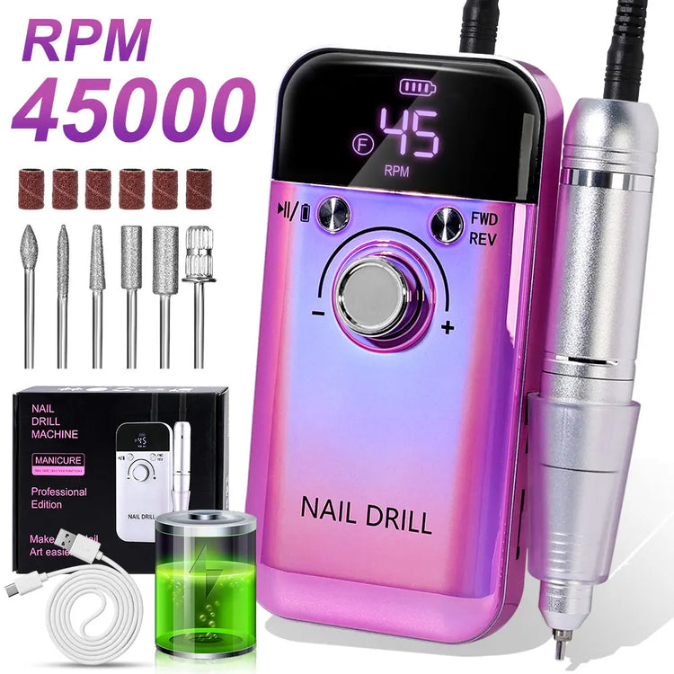 LIMEGIRL 45000RPM Electric Nail Drill Polisher Rechargeable Portable Electric Nail File Machine Kit for Home Acrylic Gel Nails Polishing