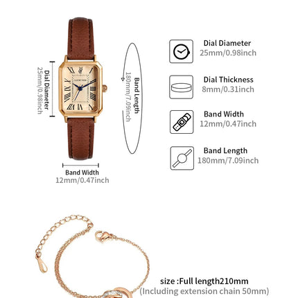 LUCKY FOX 2 pezzi confezione regalo di lusso leggera set braccialetto orologio orologio al quarzo quadrato da donna semplice e alla moda regalo del festival Reloj platinumshop
