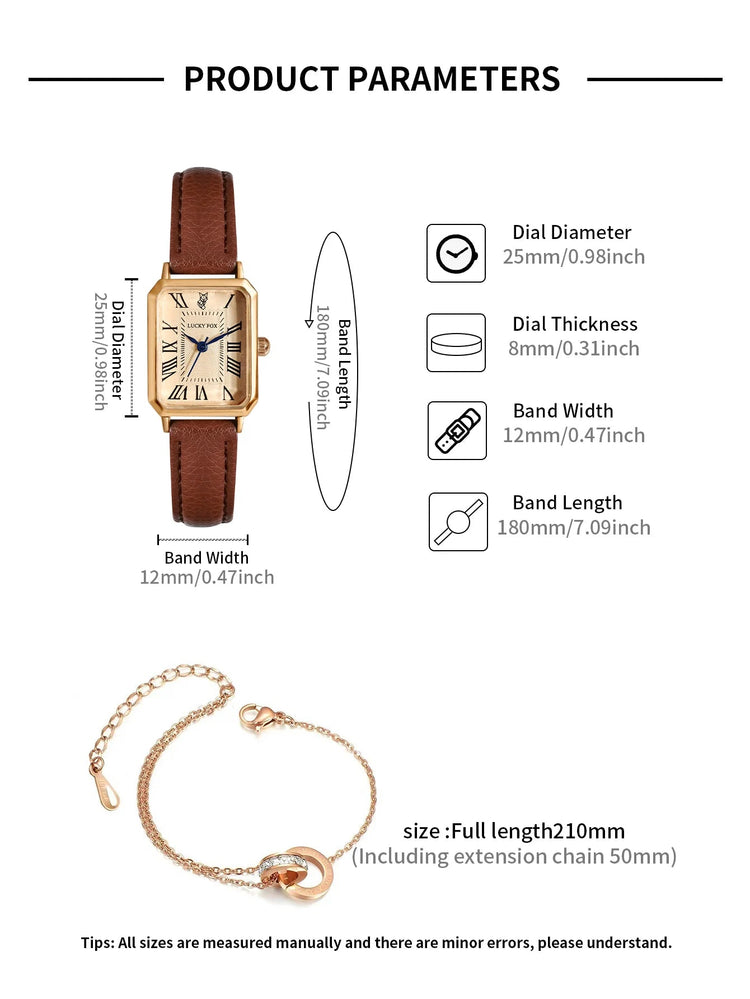 LUCKY FOX 2 pezzi confezione regalo di lusso leggera set braccialetto orologio orologio al quarzo quadrato da donna semplice e alla moda regalo del festival Reloj platinumshop