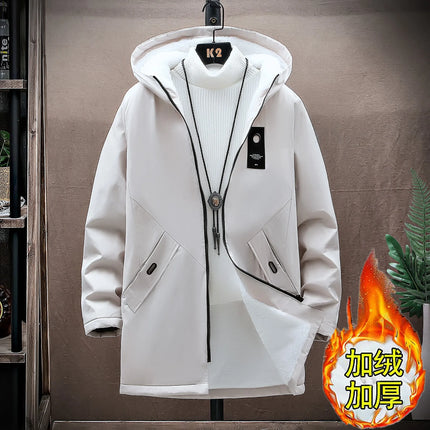 Thickened Fleece Lined Men's Casual Jacket Coat Autumn Winter Outerwear Fashionable Youth Style Zipper Closure Short Length