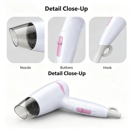 1600W Foldable Travel Hair Dryer 100‑240V Dual Voltage Portable Compact Blow Dryer With Cold Air Function For Household Travel Hotel Use