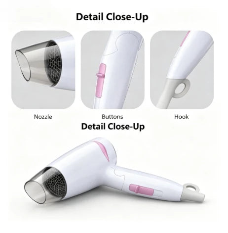 1600W Foldable Travel Hair Dryer 100‑240V Dual Voltage Portable Compact Blow Dryer With Cold Air Function For Household Travel Hotel Use