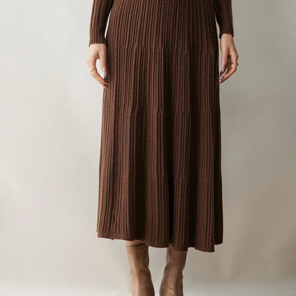 Autumn Winter Women Tiered Skirt Cashmere A-line Pleated Skirt Elastic Waist 100% Cashmere Knitted High Quality Soft Solid Dress PlatiNum