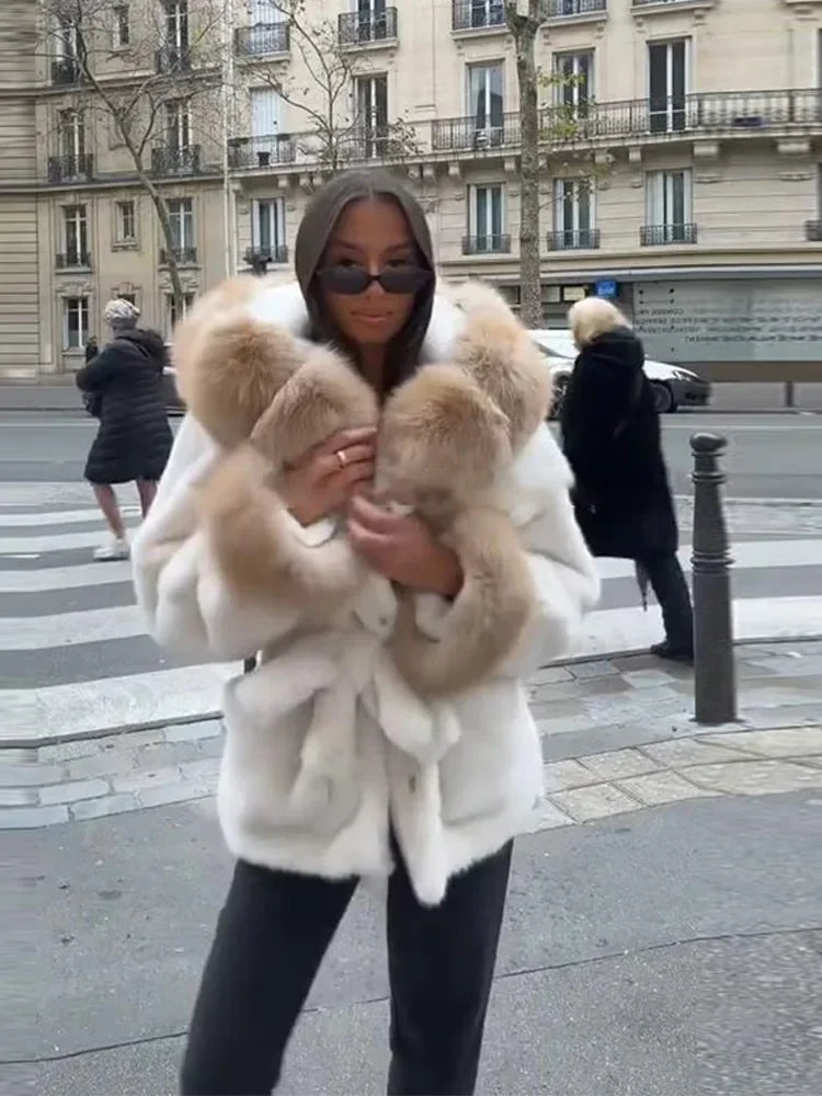 Hoody Faux Fur Furry Coats Women Fashion Belt Long Sleeve Pocket Thicken Warm Jacket 2026 Autumn Winter Urban Lady Streetwears