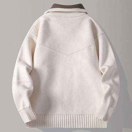 Autumn Winter Men's Sweater Zipper Cardigans Fashion Patchwork Turn Down Collar Casual Knitted Sweatercoat Men Warm Knit Jackets