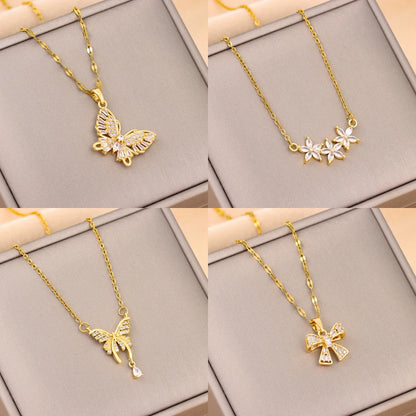 Nuova collana con ciondolo in cristallo di zircone alla moda per le donne Commercio all'ingrosso di gioielli con catena clavicola in acciaio inossidabile color oro dolce femminile