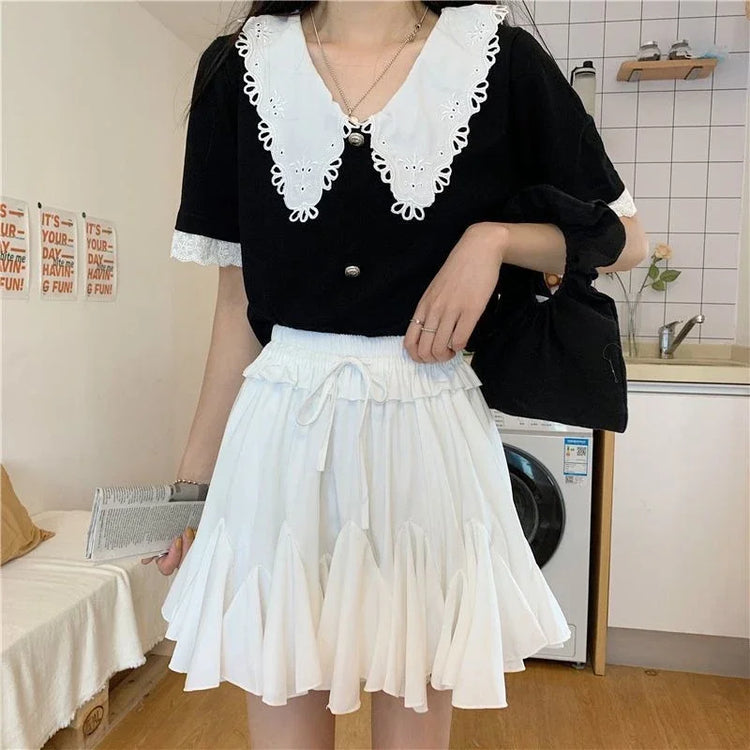Abito da ballo estivo Minigonne bianche Donna 2024 Casual Vita alta Ruffles Faldas Fiocco coreano Ha