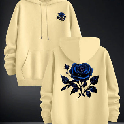 2026 Blue Rose Double Sided Print Hoodie Unisex Long Sleeve Pullover Casual Floral Streetwear Autumn Winter Hooded Sweatshirt