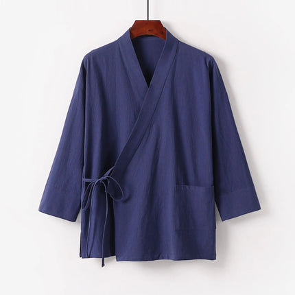 2025 Men's Summer Cotton Linen Two Pieces Chinese Style Lace Up Kimono Tops+Pants Casual Suit Male Vintage Hanfu Tang Suit M-9XL PlatiNum