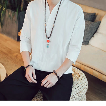 Kimono estivo stile giapponese manica corta uomo nuovo cotone a mezza manica lino traspirante abbigliamento uomo t-shirt giapponese Yukata top