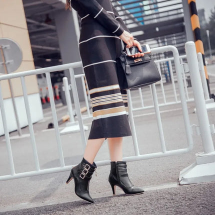 Women Shoes  Boots Spring High Heels Ankle Boots Pointed Toe Buckle  Boots Zip Ladies Shoes White Big Size 2023