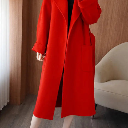 100% Wool Coat Women's Wear 2026 Autumn/Winter Fashion Temperament Double sided Cashmere Coats with Belt Elegant Long Overcoat