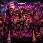 Fashion Castle Ghost Cat Pumpkin Graphic Halloween Sweatshirts Trendy Holiday Wear Long Sleeve Sweater Loose Breathable Pullover