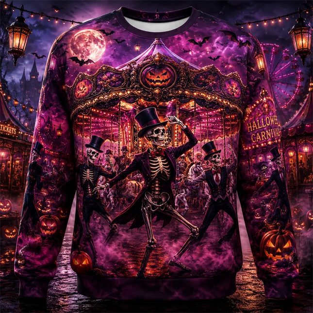 Fashion Castle Ghost Cat Pumpkin Graphic Halloween Sweatshirts Trendy Holiday Wear Long Sleeve Sweater Loose Breathable Pullover