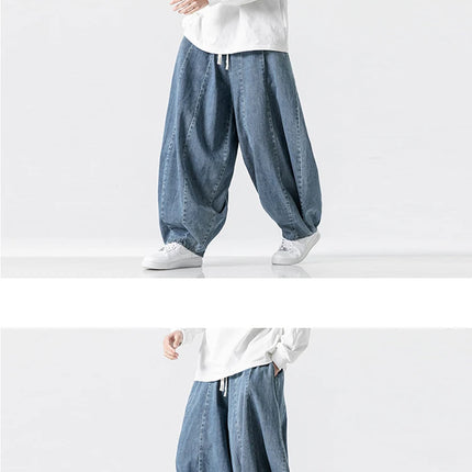 Pantaloni casual da uomo Jeans in stile giapponese Pantaloni larghi da uomo Hip Hop Lanterna Streetwear Pantaloni da uomo in denim oversize a gamba larga