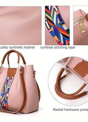 Set di 4 Borse da Donna in Pelle PU: Borsa a Tracolla, Borsa a Mano, Pochette e Portacarte