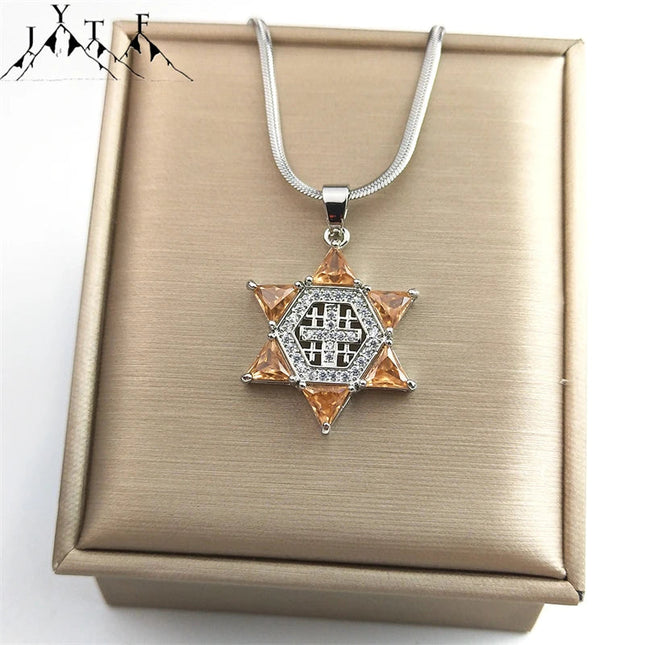 Gerusalemme crociato croce Magen stella di David collana per donna uomo zircone in acciaio inox Hexagram collane gioielli NTPS05 PlatiNum