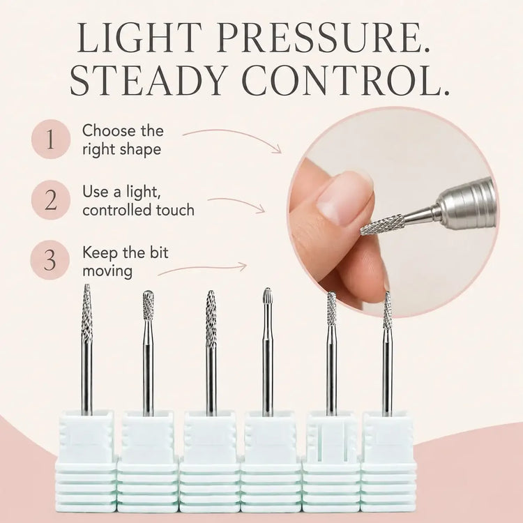 6PCS Tungsten Carbide Nail Drill Bit Set for Cuticle Prep, Professional Manicure Bits for Sidewalls, Dead Skin and Nail Surface Cleaning, with Individual Storage Bases, Salon Nail Art Tools