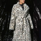 ZADORIN Luxury Belted Long Leopard Faux Fur Coat Woman Y2k Clothes Fashion Lapel Thick Warm Fluffy Jacket Fur Coats Outerwears